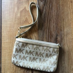 Michael Kors Logo Gold and Tan Wristlet